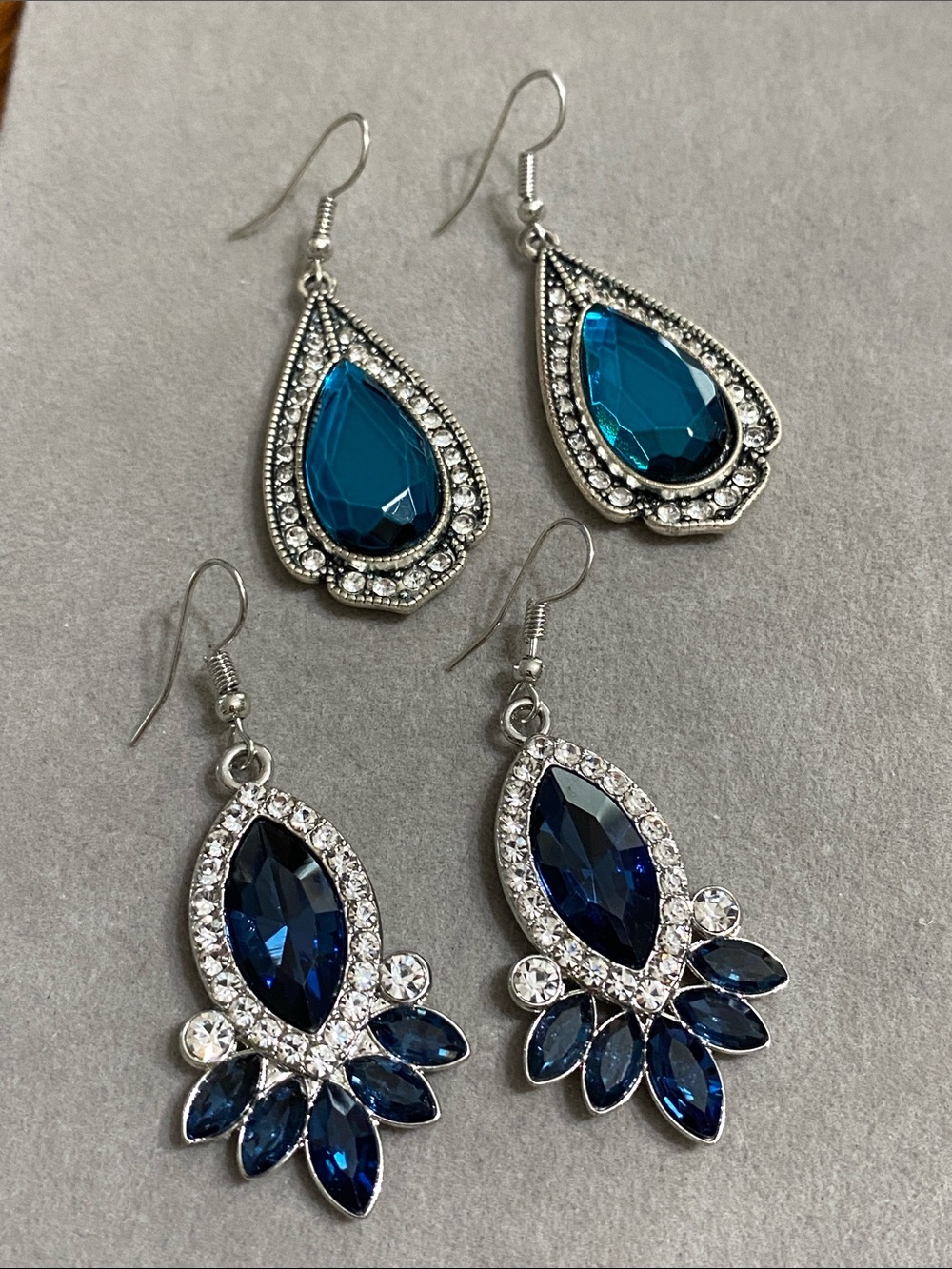 Blue Teardrop Crystal Drop Earrings